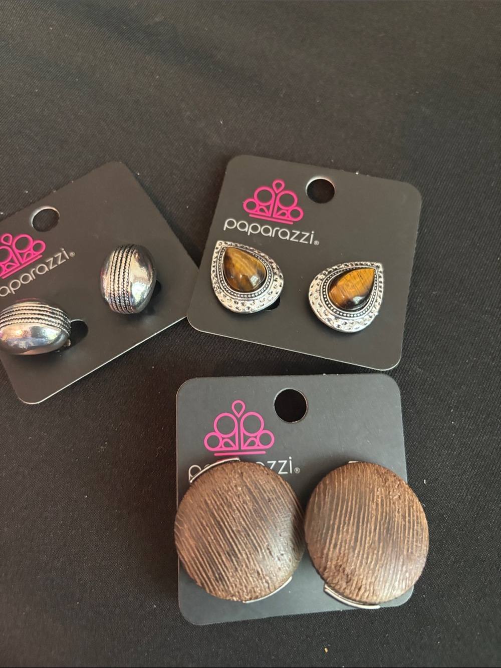 paparazzi Brown, Silver & Tiger's Eye-Inspired Earring Set Clip-On